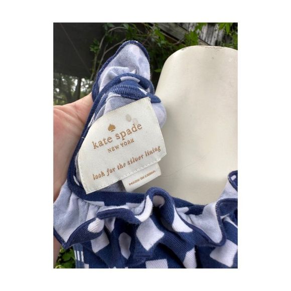 Kate Spade Polkadot Shift Dress Mini Blue White Sleeveless Ruffle Collar - Picture 7 of 12